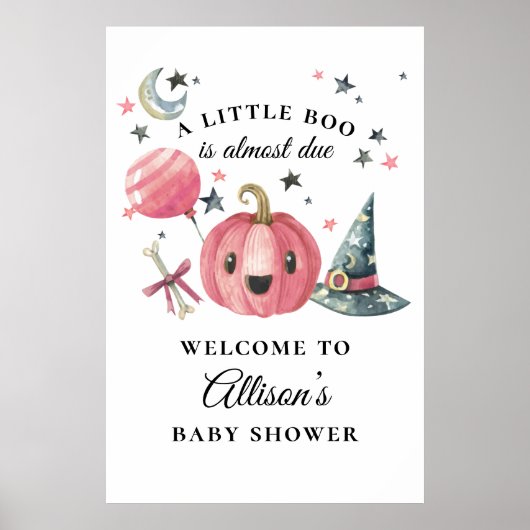 Little Boo Halloween roze Baby shower Welcome Sign Poster (Voorkant)