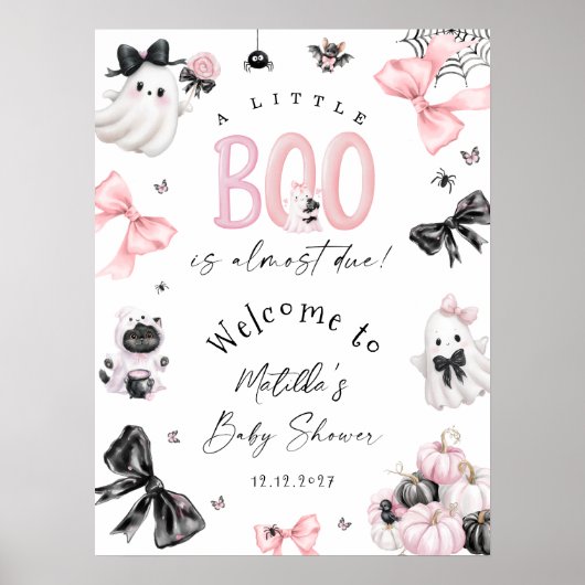 Little Boo Halloween Roze Baby shower Welkom Poster (Voorkant)