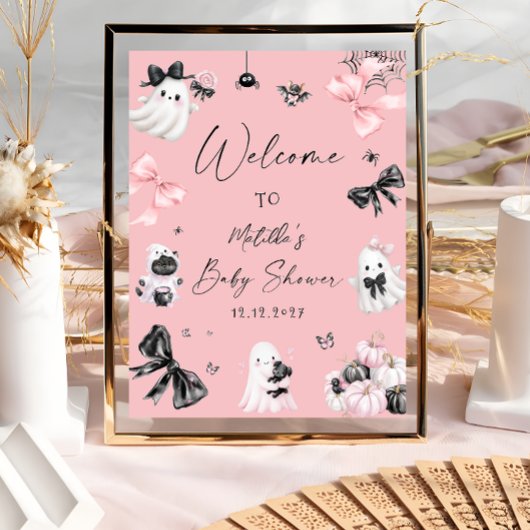 Little Boo Halloween Roze Baby shower Welkom Poster