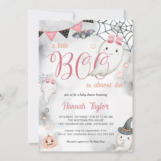 Little Boo Halloween Roze Meisje Ghost Baby shower Kaart (Voorkant)