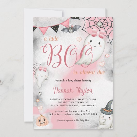 Little Boo Halloween Roze Meisje Ghost Baby shower Kaart (Voorkant)