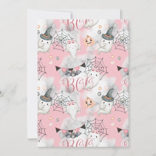 Little Boo Halloween Roze Meisje Ghost Baby shower Kaart (Achterkant)