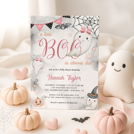 Little Boo Halloween Roze Meisje Ghost Baby shower Kaart