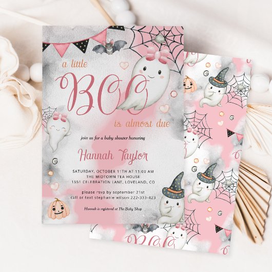Little Boo Halloween Roze Meisje Ghost Baby shower Kaart