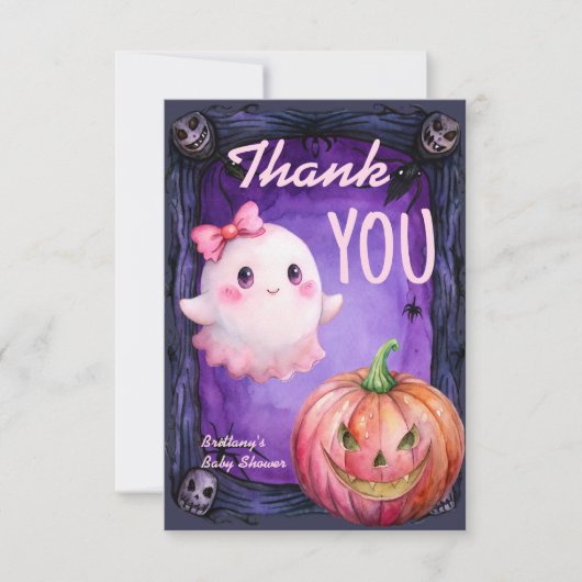Little boo Halloween roze schattig spook baby show Bedankkaart (Voorkant)