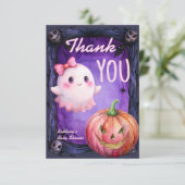 Little boo Halloween roze schattig spook baby show Bedankkaart (Staand voorkant)