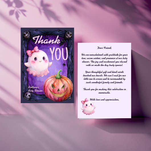 Little boo Halloween roze schattig spook baby show Bedankkaart