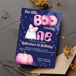 Little boo Halloween schattig meisje geest verjaar Kaart