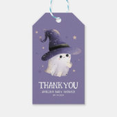 Little Boo Halloween spook paarse baby shower Cadeaulabel (Voorkant)