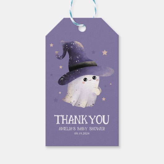 Little Boo Halloween spook paarse baby shower Cadeaulabel (Voorkant)