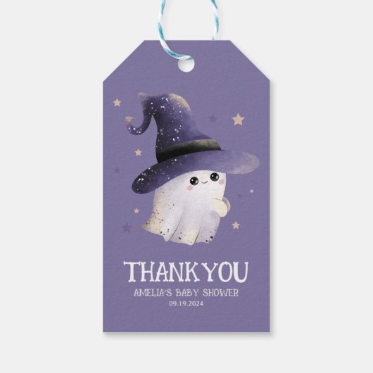 Little Boo Halloween spook paarse baby shower Cadeaulabel (Achterkant)