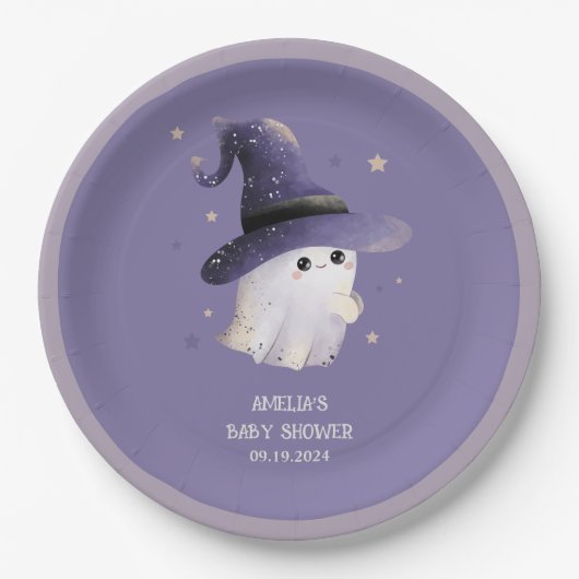 Little Boo Halloween spook paarse baby shower Papieren Bordje (Voorkant)