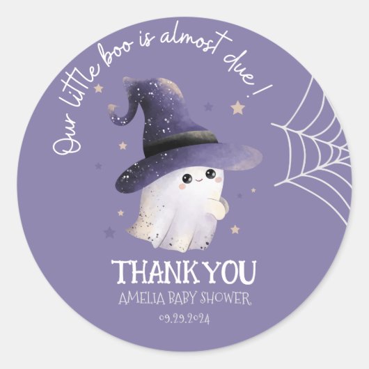 Little Boo Halloween spook paarse baby shower Ronde Sticker (Voorkant)