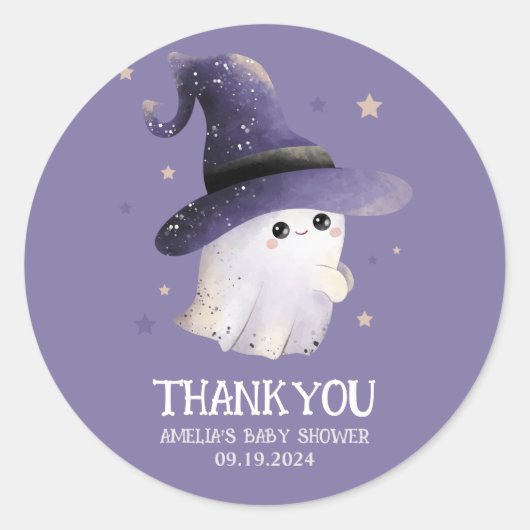 Little Boo Halloween spook paarse baby shower Ronde Sticker (Voorkant)
