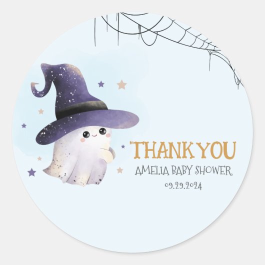 Little Boo Halloween spookjongen baby shower Ronde Sticker (Voorkant)