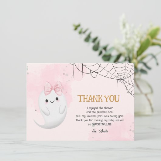 Little Boo Halloween spookmeisje baby shower Bedankkaart (Staand voorkant)
