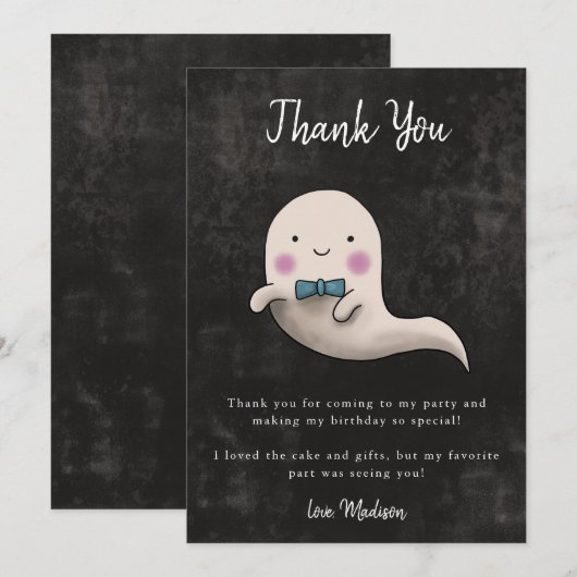 Little Boo Halloween Thema Jongens Verjaardagsfees Bedankkaart (Voorkant / Achterkant)