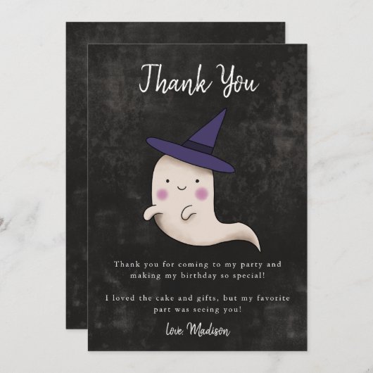 Little Boo Halloween Thema Meisjes Verjaardagsfees Bedankkaart (Voorkant / Achterkant)