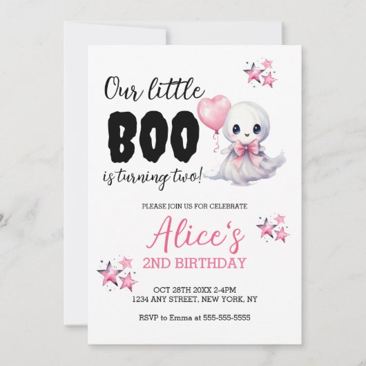 Little Boo Halloween Verjaardag Meisje Uitnodiging (Voorkant)