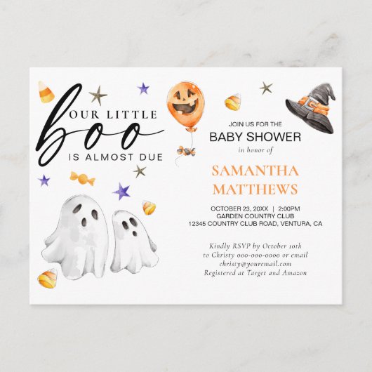 Little Boo Halloween Waterverf Baby shower Briefkaart (Voorkant)