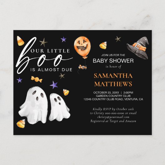 Little Boo Halloween Waterverf Baby shower zwart Briefkaart (Voorkant)