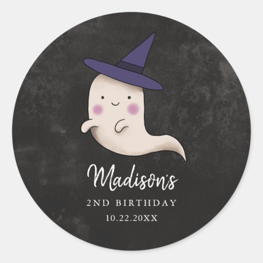 Little Boo Halloween Witch Ghost Birthday Party Ronde Sticker (Voorkant)