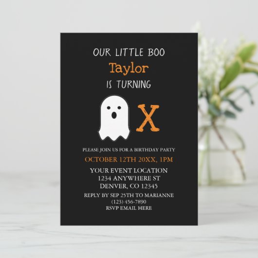 Little Boo Herfst Halloween Birthday Kaart (Staand voorkant)