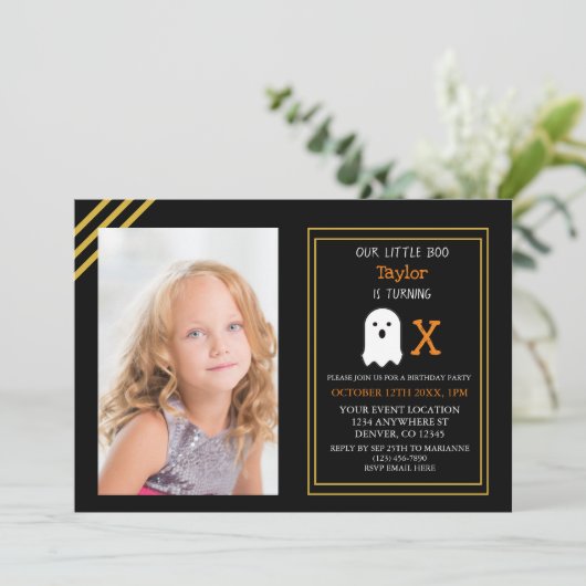 Little Boo Herfst Halloween Birthday Kaart (Staand voorkant)