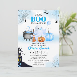 Little Boo is Almost Due Blauwe Jongen Baby Shower Kaart