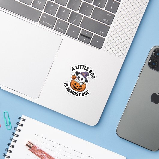 Little Boo Is Almost Due Cute Halloween Pregnancy  Sticker (Laptop met iPhone)