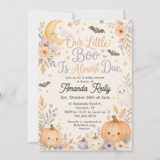 Little Boo Is Almost Due Halloween Baby Shower Kaart