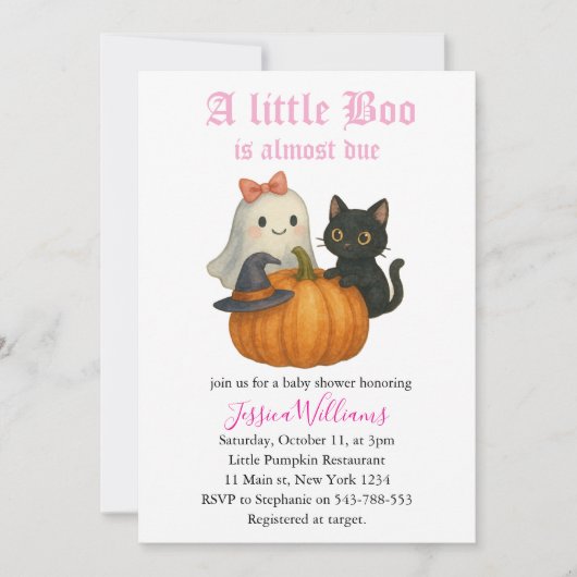 Little Boo Is Almost Due Halloween Baby Shower Kaart (Voorkant)