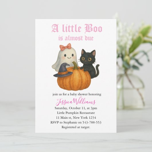 Little Boo Is Almost Due Halloween Baby Shower Kaart (Staand voorkant)