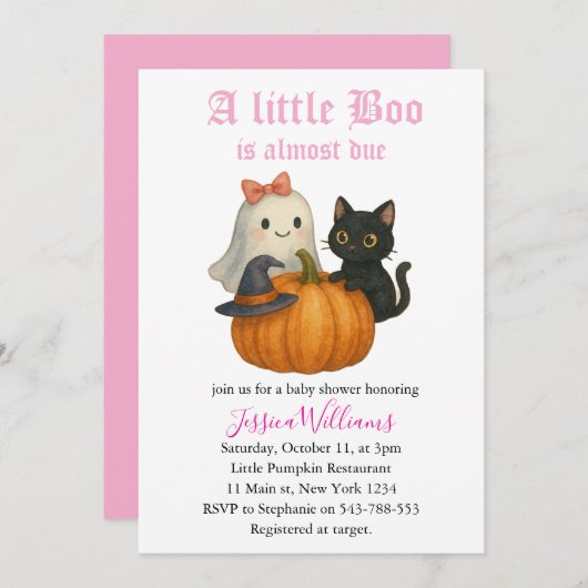 Little Boo Is Almost Due Halloween Baby Shower Kaart (Voorkant / Achterkant)