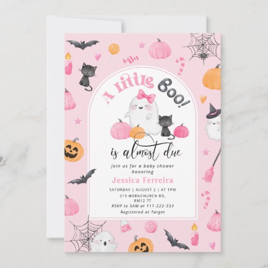 Little Boo is bijna Due roze meisje baby shower Kaart (Voorkant)