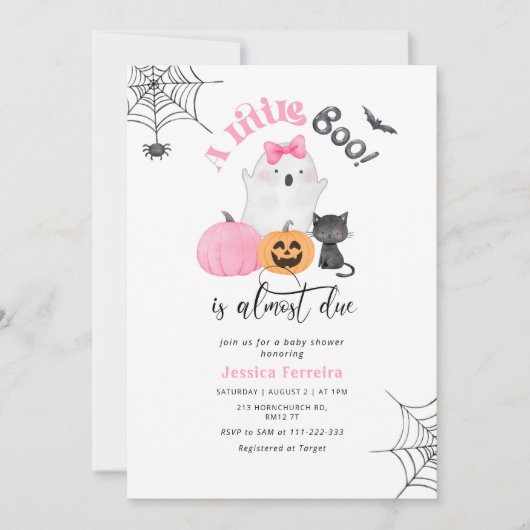 Little Boo is bijna Due roze meisje baby shower Kaart (Voorkant)