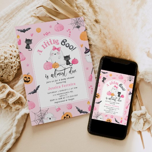 Little Boo is bijna Due roze meisje baby shower Kaart