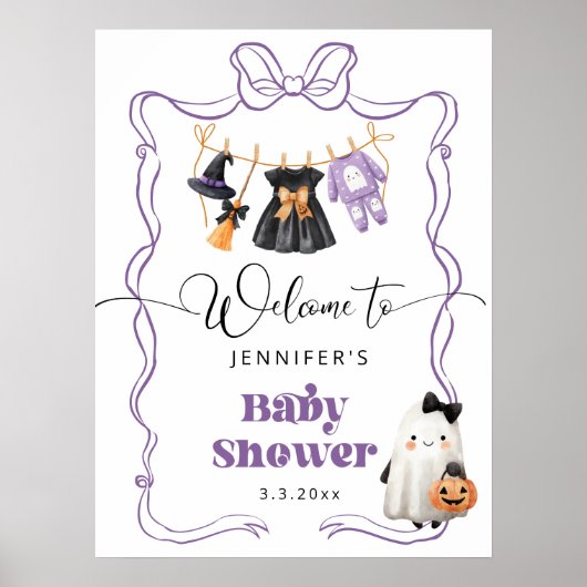 Little Boo is Due waslijn Baby shower Welkom Poster (Voorkant)