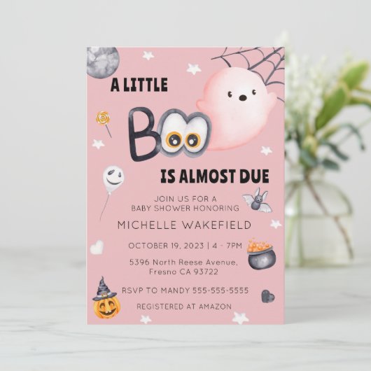 Little Boo is toe te schrijven Meisje Roze Hallowe Kaart (Staand voorkant)