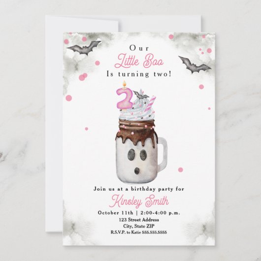 Little Boo is Twee Ghost Milkshake Roze Verjaardag Kaart (Voorkant)