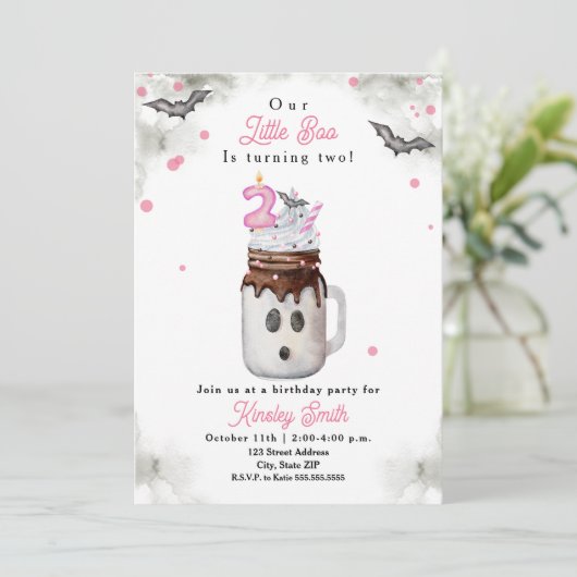 Little Boo is Twee Ghost Milkshake Roze Verjaardag Kaart (Staand voorkant)