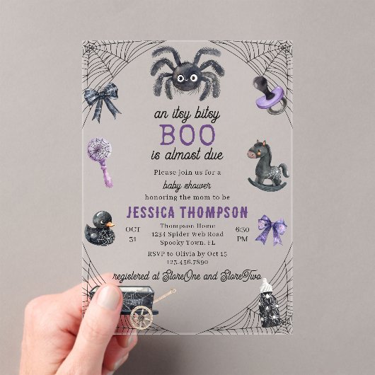Little Boo Itsy Bitsy Spider Halloween Baby shower Acryl Uitnodigingen (Insitu (Draagbaar))