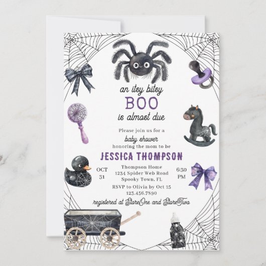 Little Boo Itsy Bitsy Spider Halloween Baby shower Kaart (Voorkant)