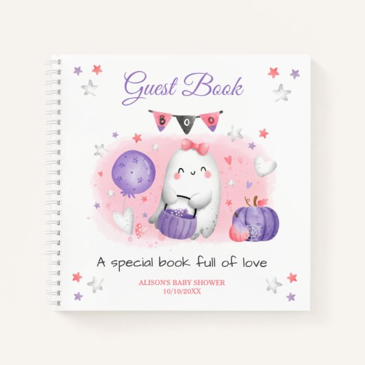 Little Boo Meisje Roze Paarse Baby shower Gastenbo Notitieboek (Voorkant)
