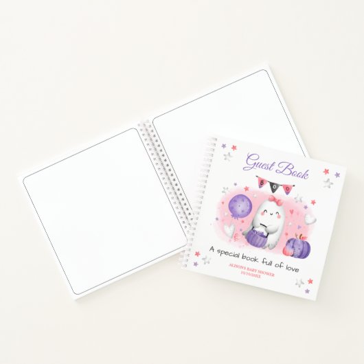 Little Boo Meisje Roze Paarse Baby shower Gastenbo Notitieboek (Binnen)