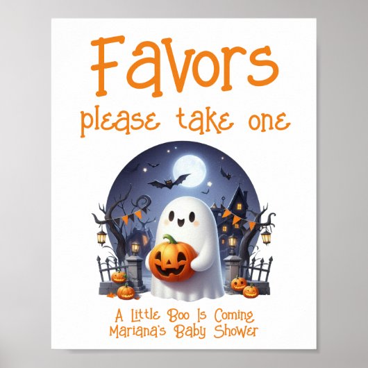 Little Boo Neutral Baby shower Favors Sign Poster (Voorkant)