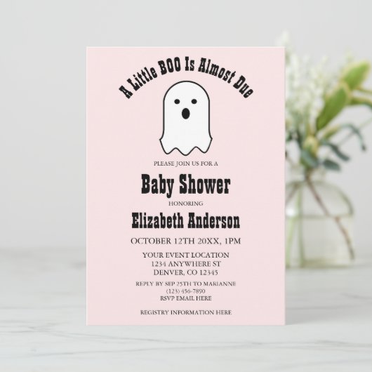 Little BOO On Way Halloween Ghost Baby shower Kaart (Staand voorkant)