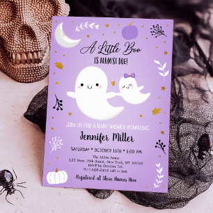 Little Boo Paars Ghost Pumpkin Baby shower Kaart