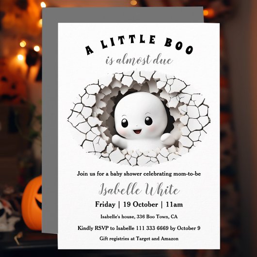 Little Boo Peeking Halloween Baby shower Kaart