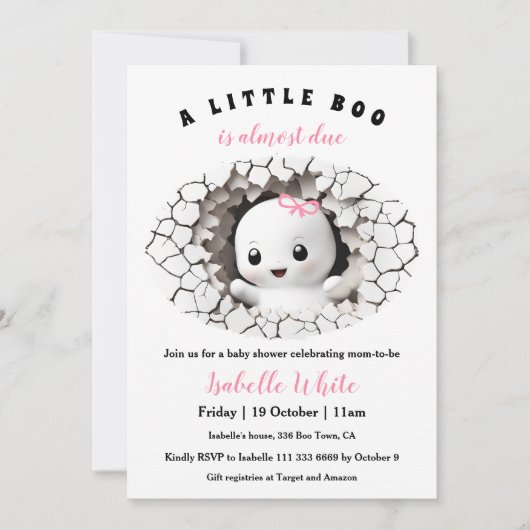 Little Boo Peeking Halloween Meisje Baby shower Kaart (Voorkant)